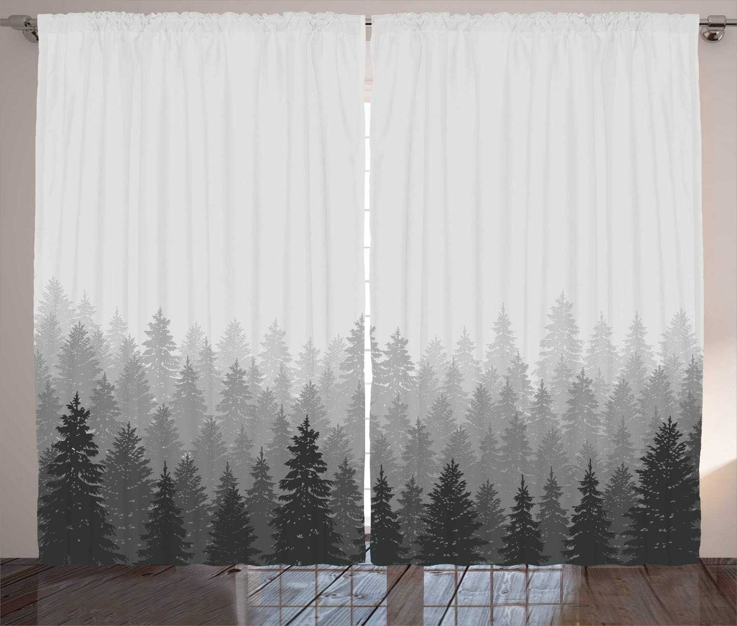Ambesonne Forest Curtains, Wilderness Pattern with Many Trees Nature 108″ X 84″.