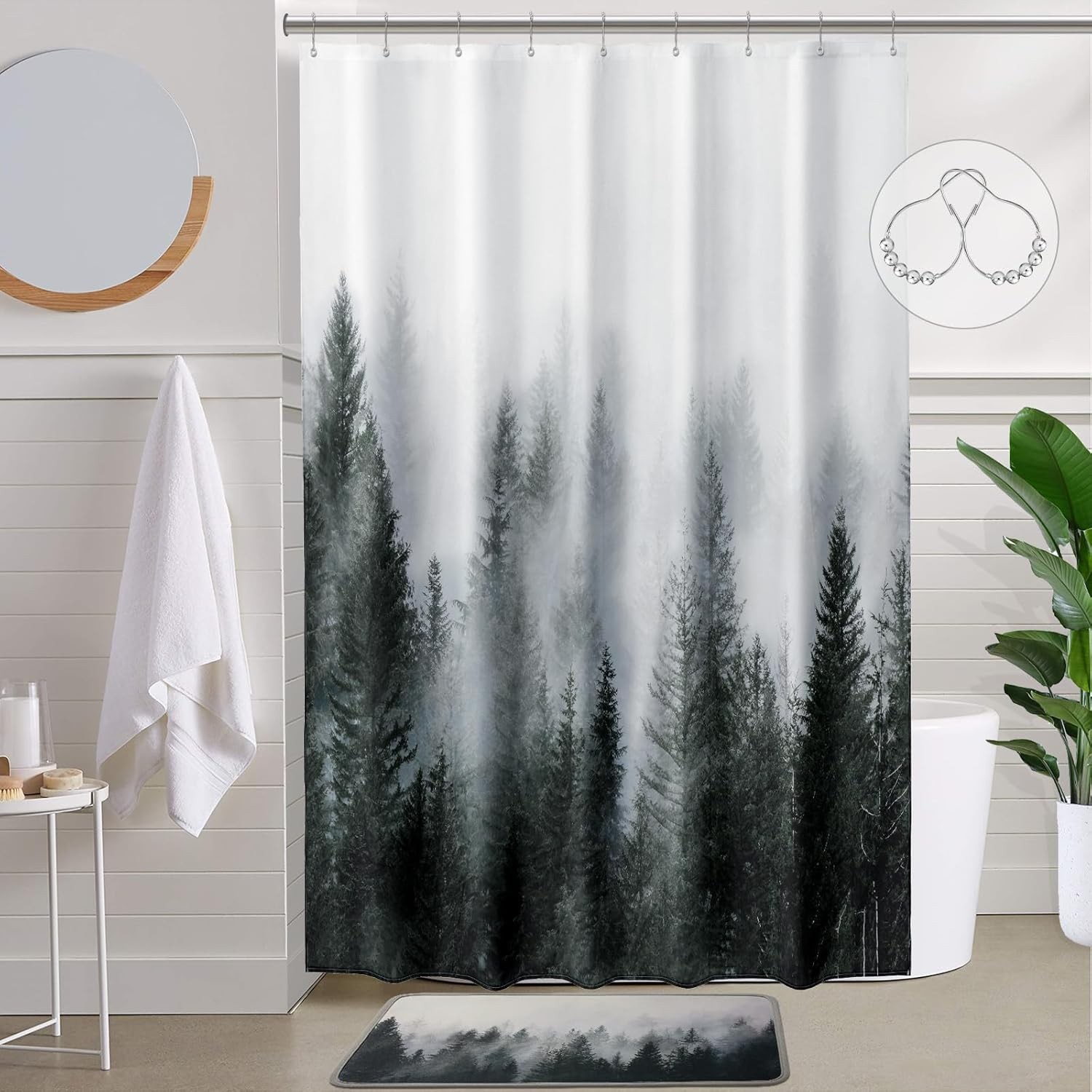 ORTIGIA 54×78 Misty Forest 54"W x 78"L (Pack of 1), Dark Green
