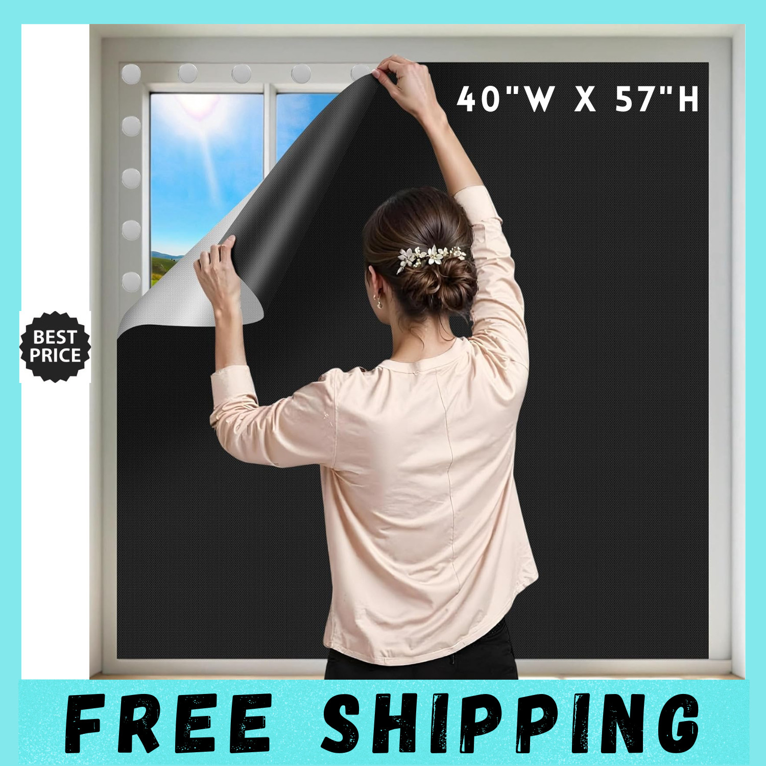 100% Black Out Window Cover Portable Blackout Shades Adhesive Thermal Blackout