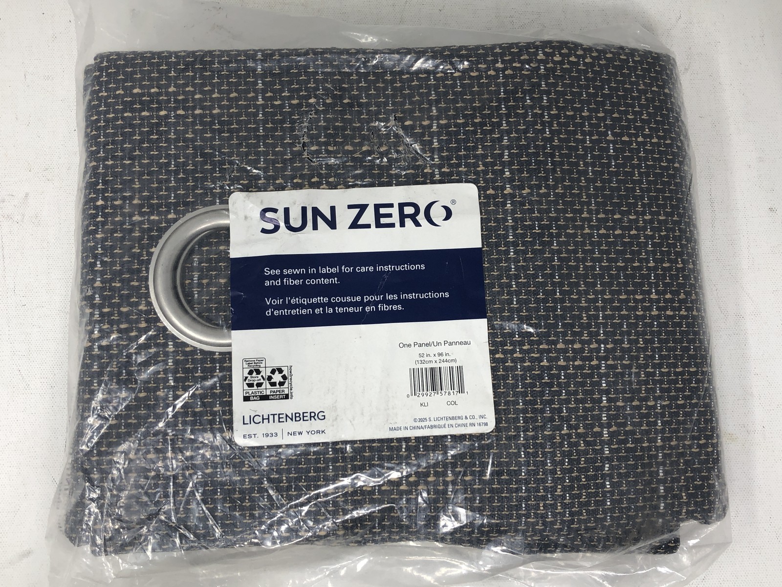 Sun Zero Kline Burlap Weave Thermal Blackout Grommet Curtain Panel 52x96in