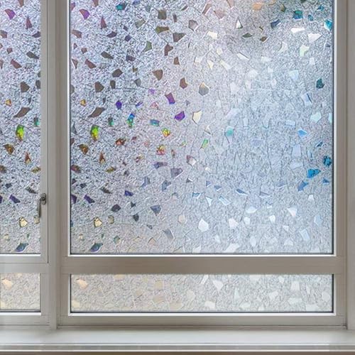 Decorative Window Film, Stained Window 35.4 x 157.4 Inch Clear-rubble Pattern