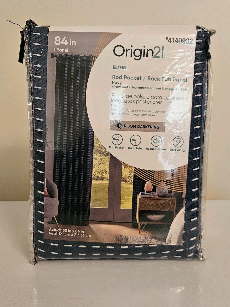 Origin 21 84-in Navy Room darkening Standard lined Back tab Single curtain panel