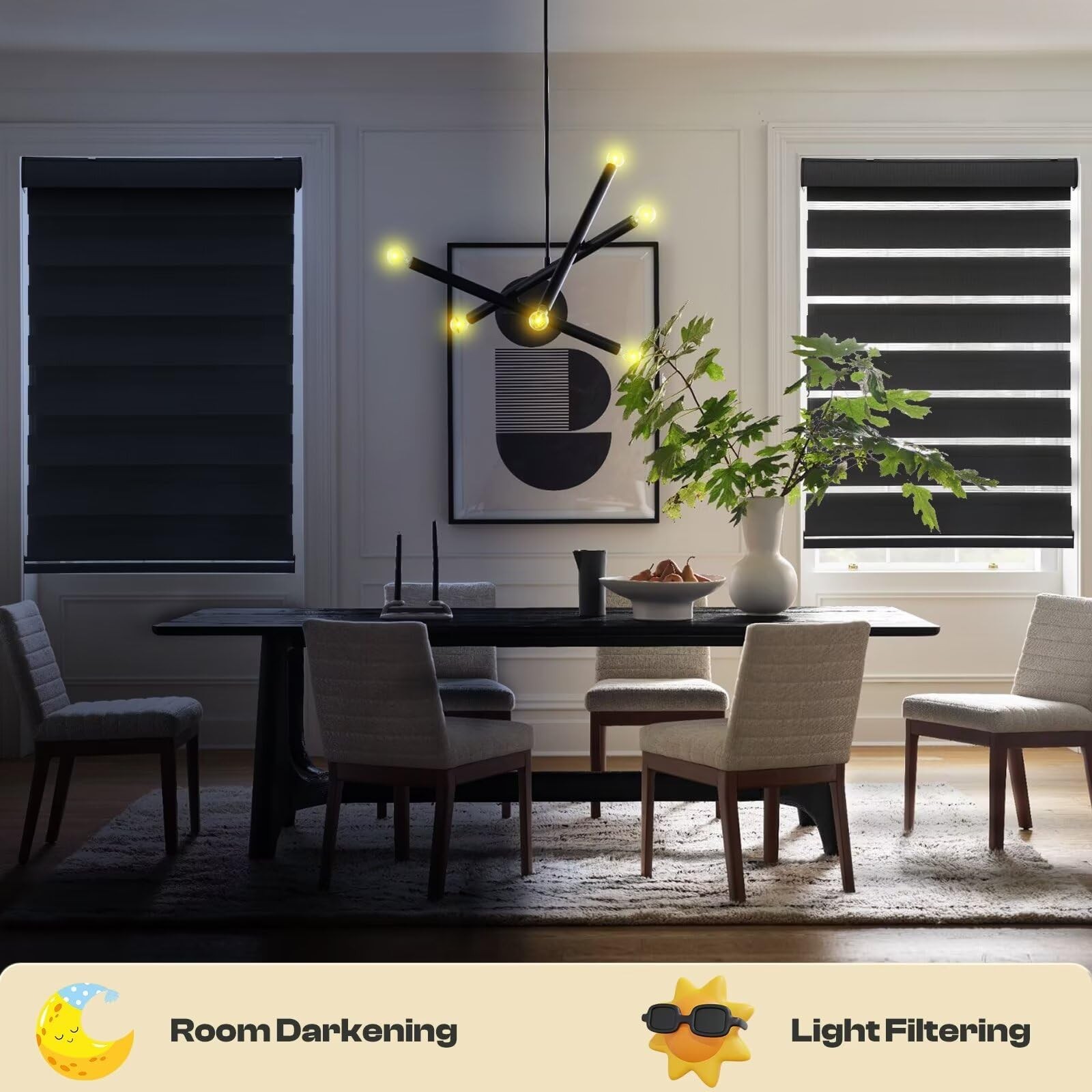 MYshade Roller Shades Zebra Blinds for Windows Cordless Day and Night Light Filt