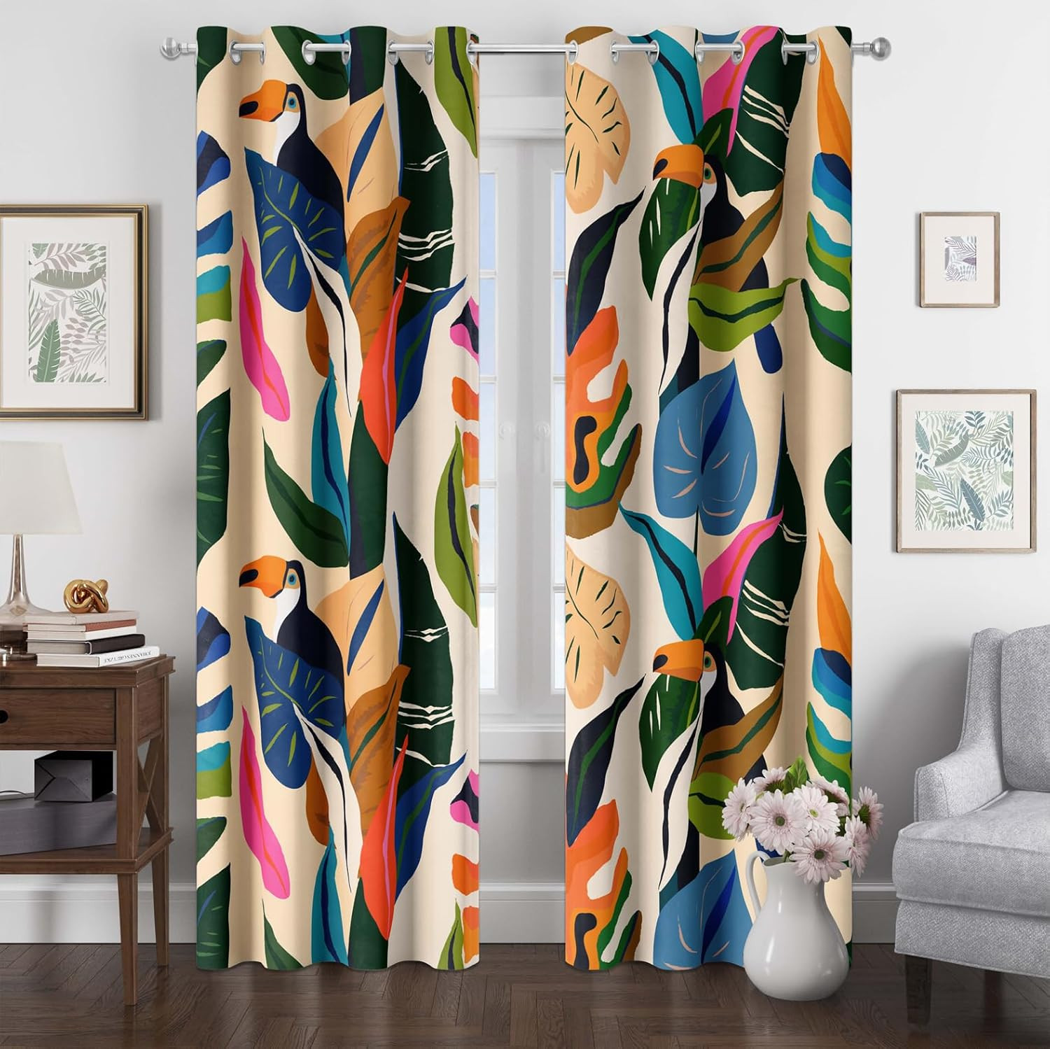 Colorful Tropical Plant Curtains Abstract Palm Leaf Window Treatments 84 Inch Lo