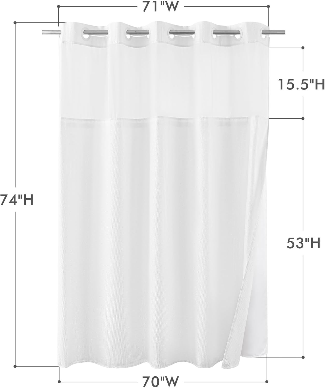 No Hook Shower Curtain with Snap-in Liner Less Time On/Off, Embossed Waffle-Look