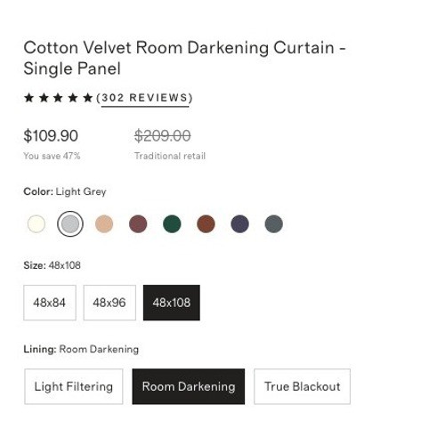 NWOT QUINCE Navy Luster Velvet Room Darkening Curtain Single Panel 48X96