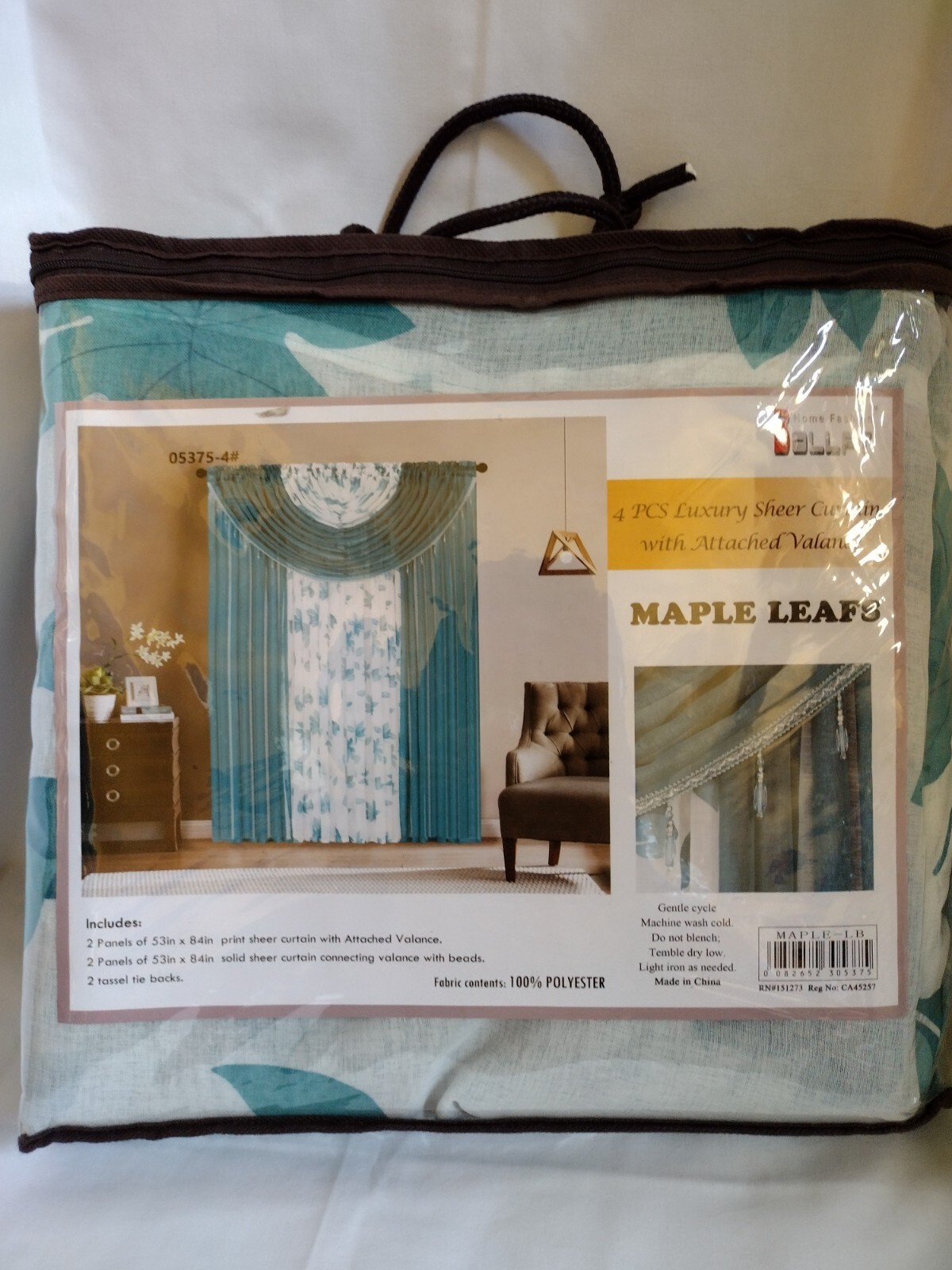 New bollft maple leafs luxury sheer 4 piece attached panels curtain.