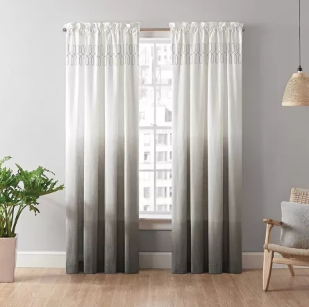 One Arashi Ombre Embroidery Curtain Panel – Grey – 52 x 95 – Vue – New