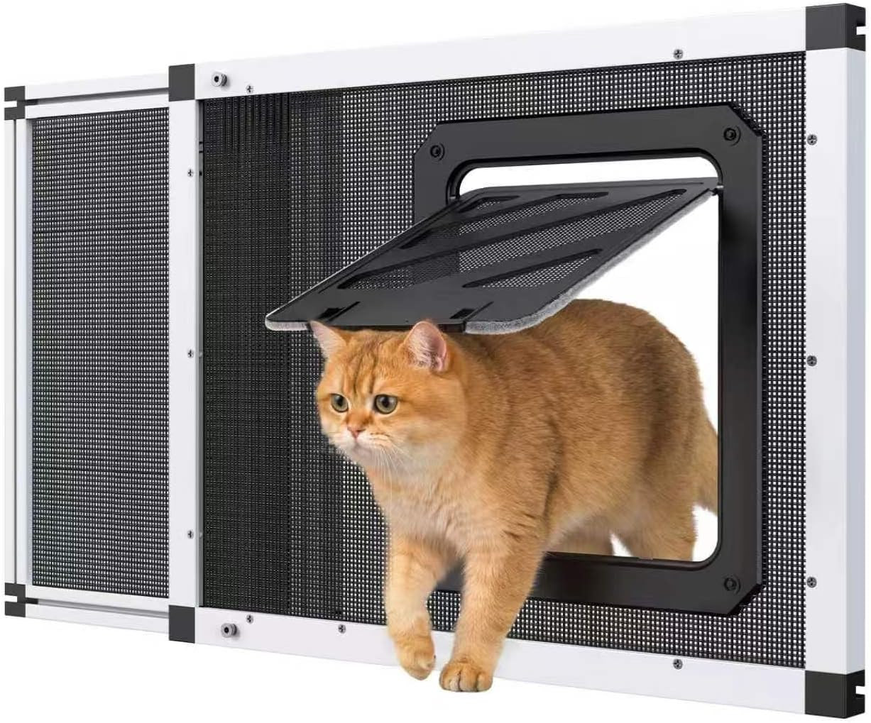 Adjustable Bug-Proof Cat Door for Windows, Easy Install, Magnetic Closure