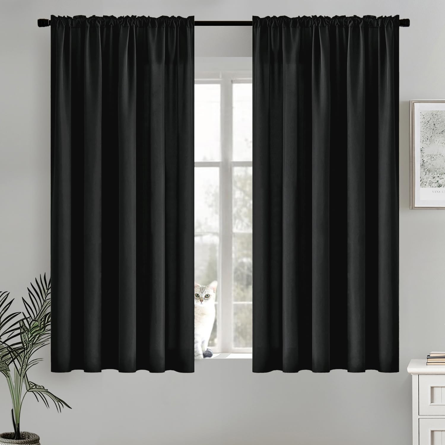 MIULEE Black Privacy Sheer Curtains That Let Light in 63 Inches Long Non-See-Thr