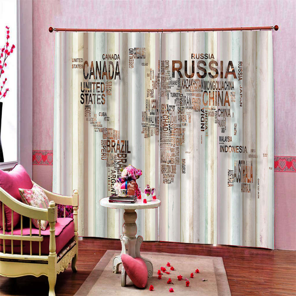 Gray Alphabet Untidy Nice Map Printing 3D Blockout Curtains Fabric Window