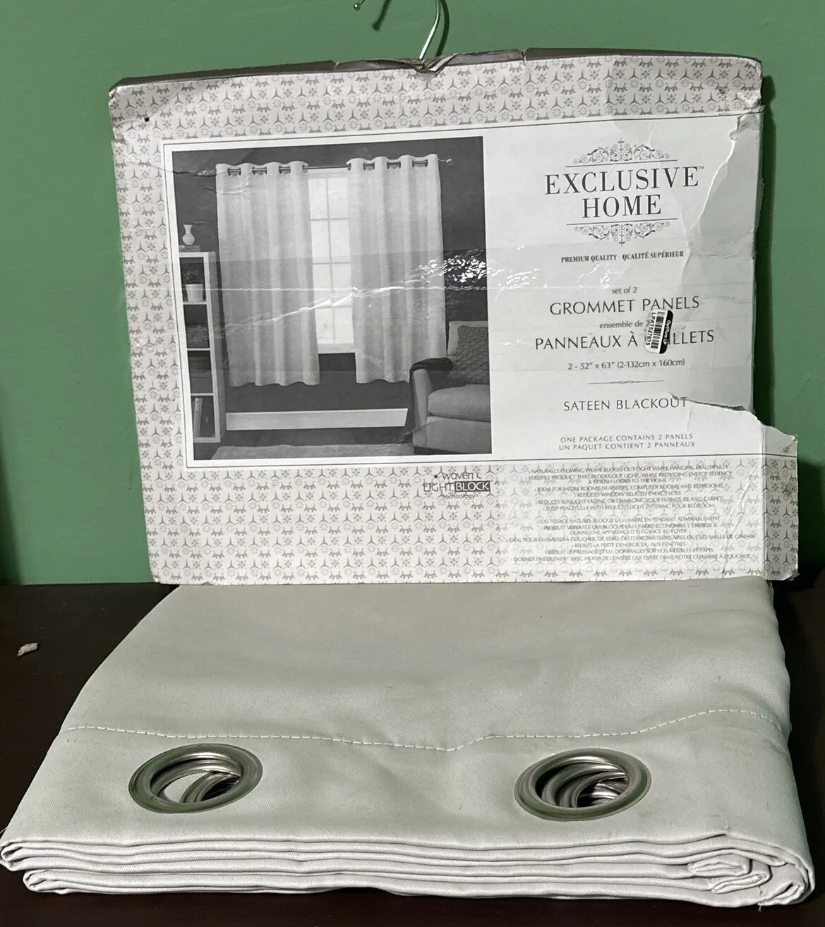 Exclusive Home Silver Sateen Blackout Set of 2 Grommet Panels, 52″x63″ New