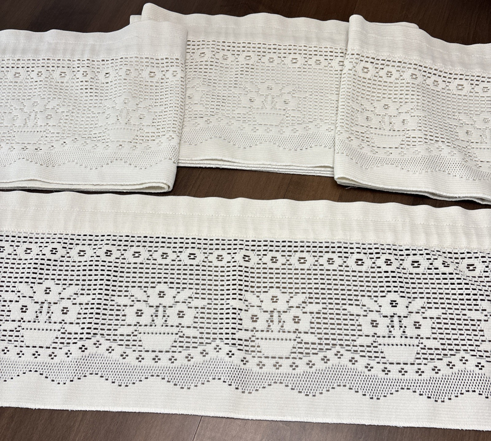 Lot 4 JCPenney Lace Window Valance Cream Floral Crocheted Rod Pocket 11×69″ VTG