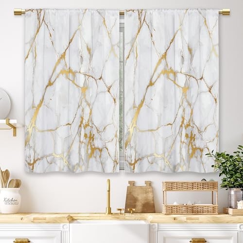 Gold Marble Kitchen Curtains Golden 26″W x 36″L (Pack of 2) 14_gold_marble
