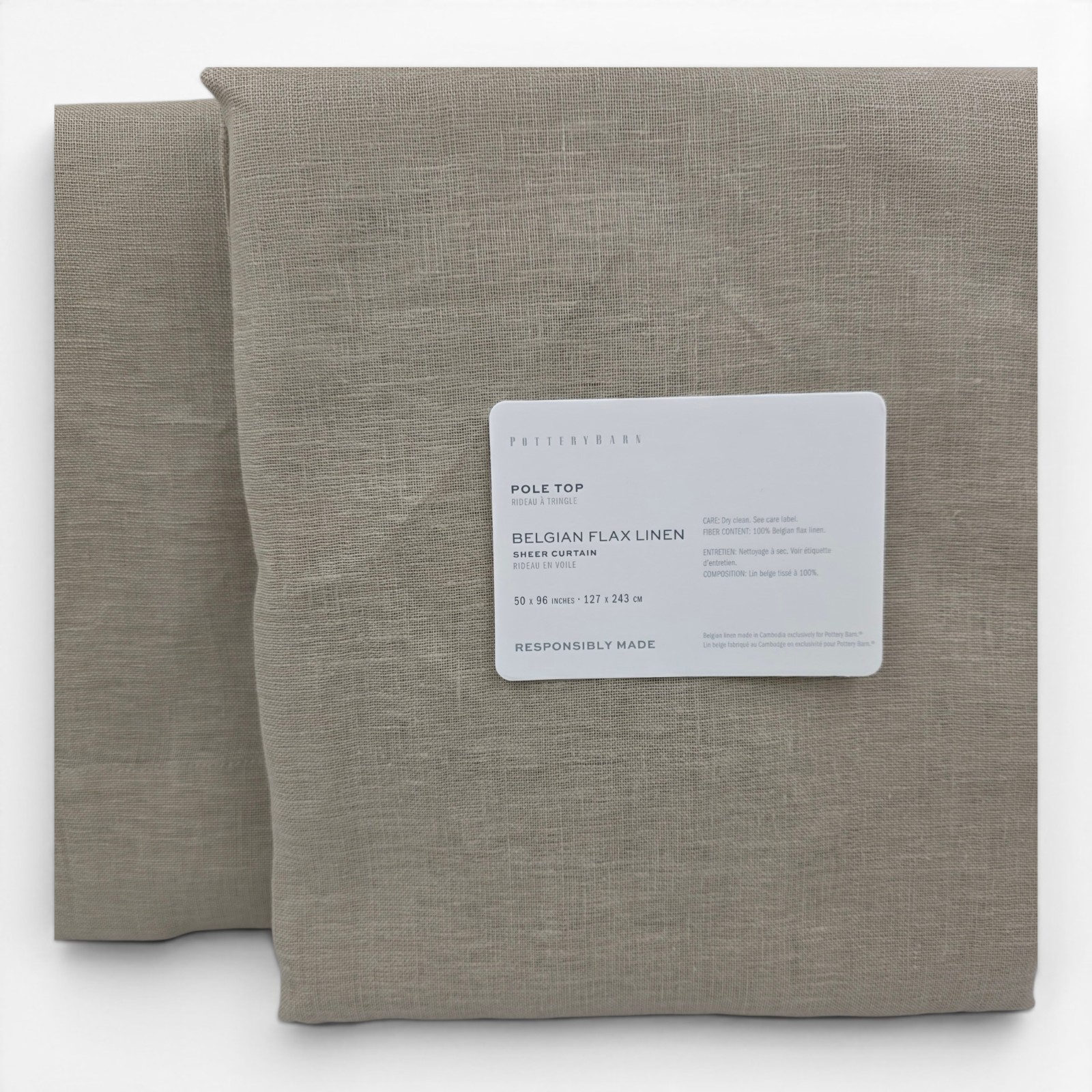 Pottery Barn Belgian Flax Linen Sheer Curtains Set of 2 50×96 Dark Flax