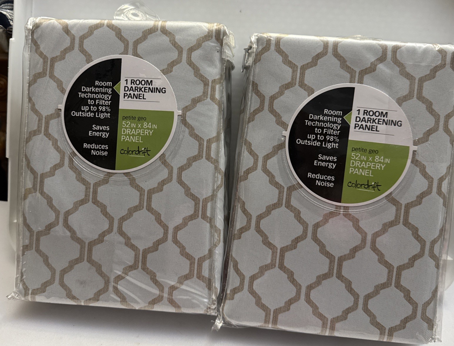 Colordrift Beige Geometric two 52 in W X 84 in L Grommet Room Darkening Curtain
