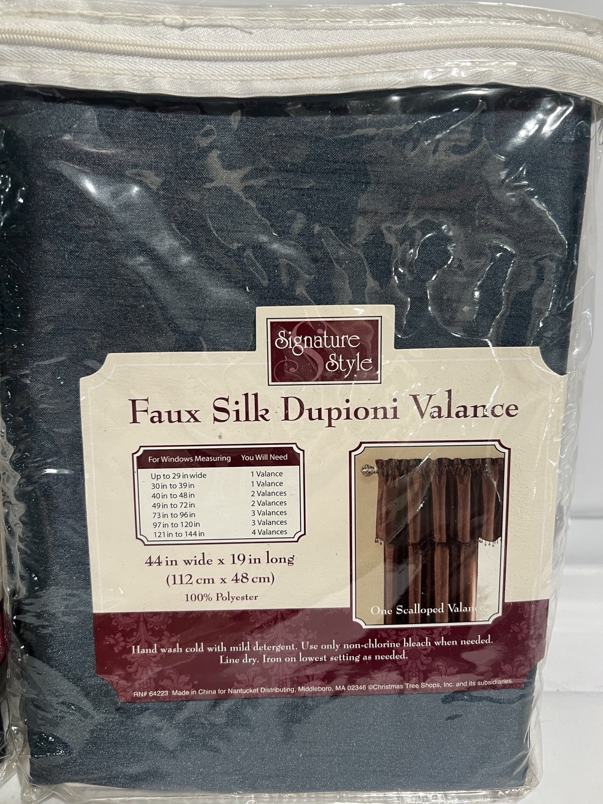 Signature Style Faux Silk Dupioni Valance 44”x19” Scalloped Blue Shine