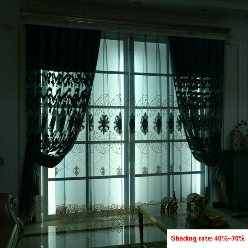 Chenille Blackout Curtain Water Soluble Embroidery Window Tulle Draped Hooks –
