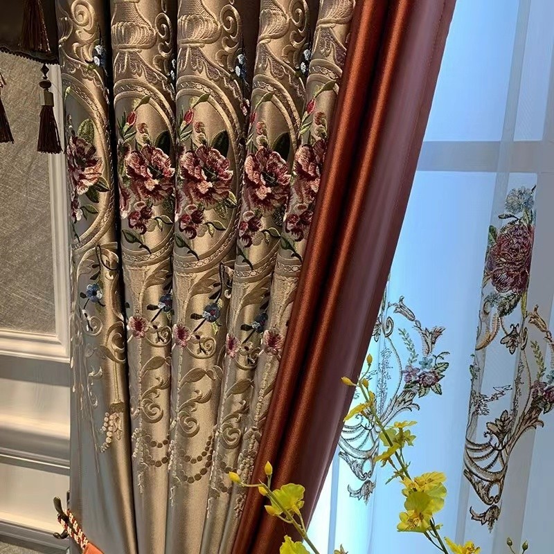 luxury classical European cloth velvet embroidery curtain valance tulle M1733