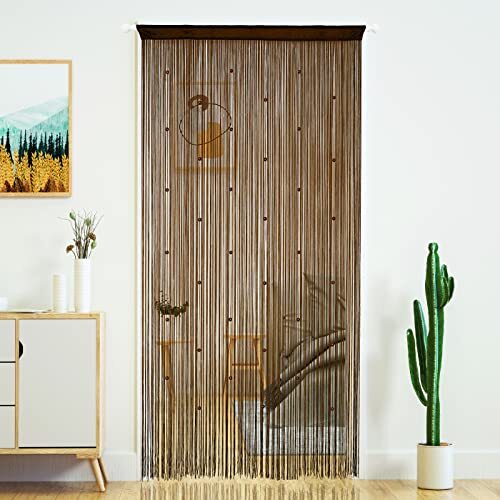 Beaded Curtain Door String Curtains for Doorway Tassels Beads 100×200cm Coffee