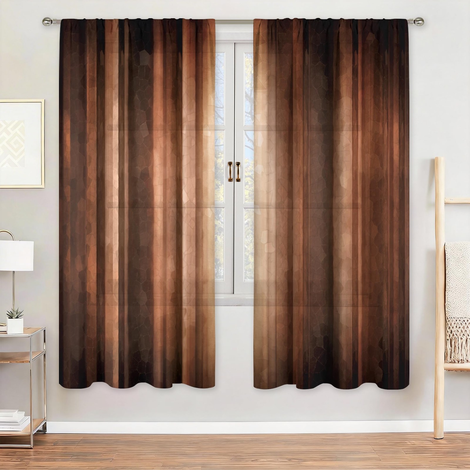 Brown Earth Curtains, 107W x 150H cm, Pole Pocket, Rustic, Burnt O…