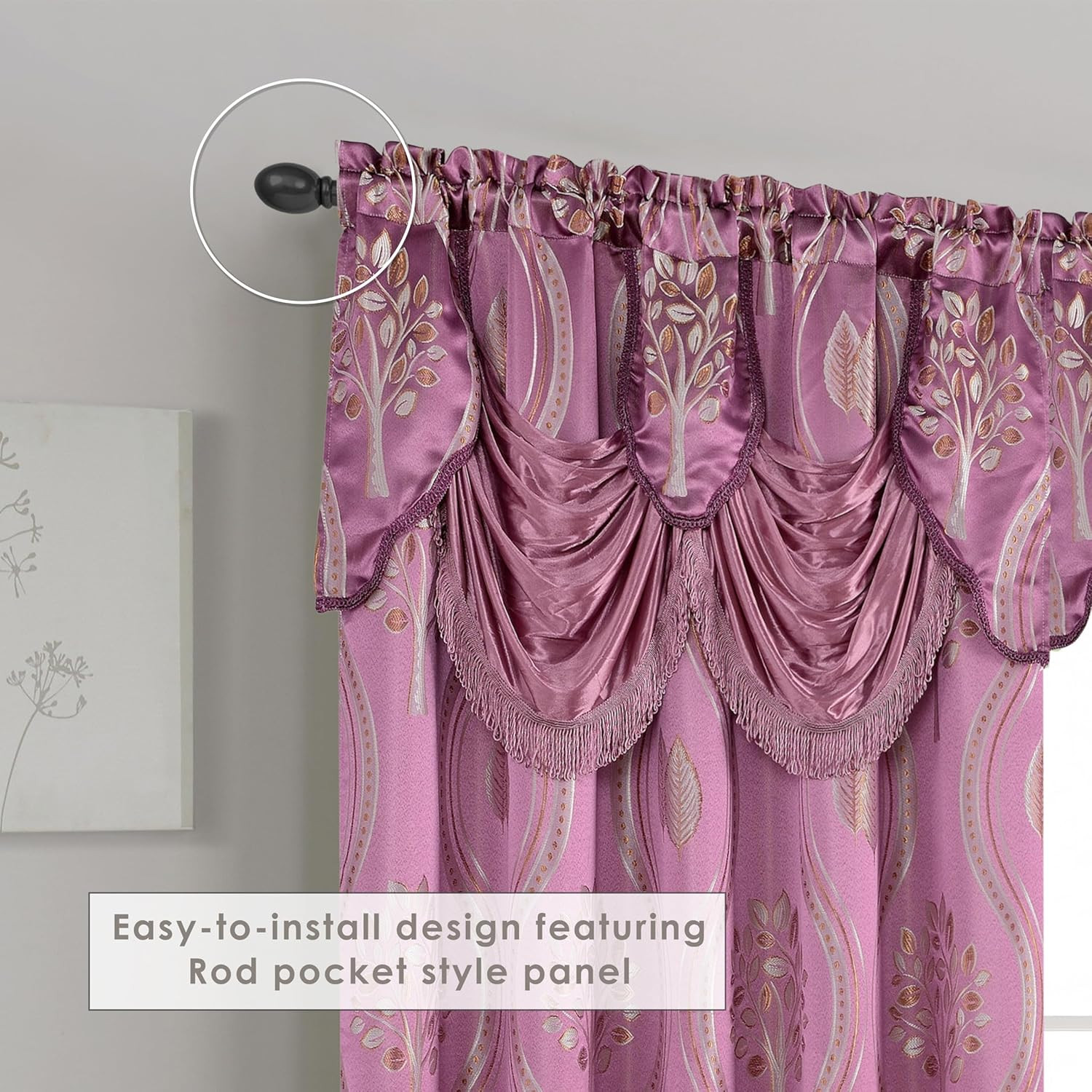 Juego de cortinas con efecto jacquard Aurora y cenefa 137 x 213 cm color lila
