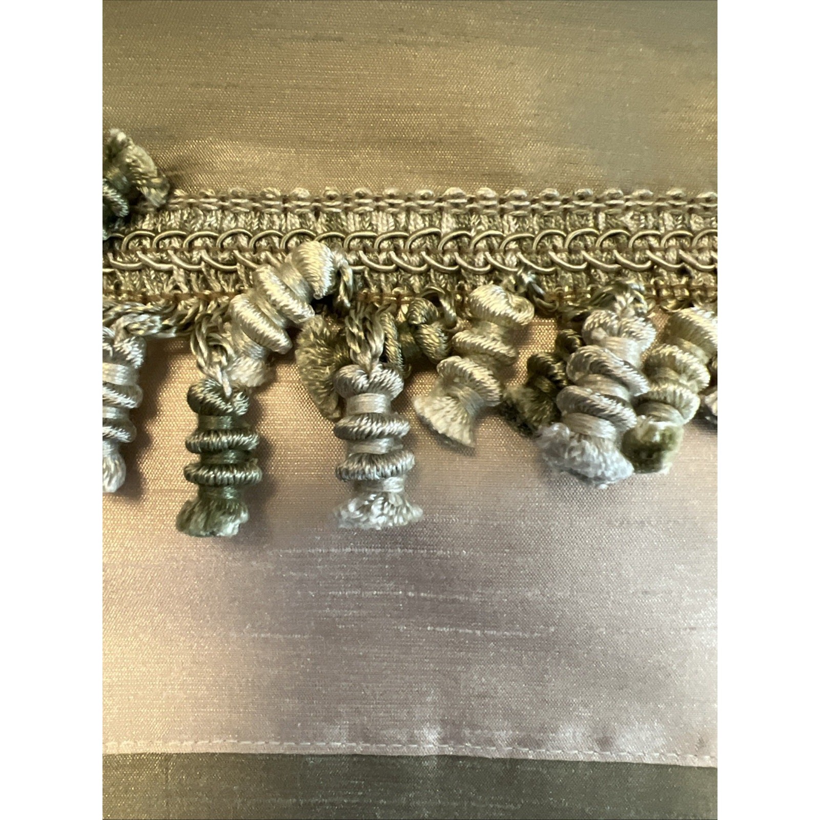 Vtg Sage Green Waterfall Valance with Tassels Silky/satin Lined 54”x20” New