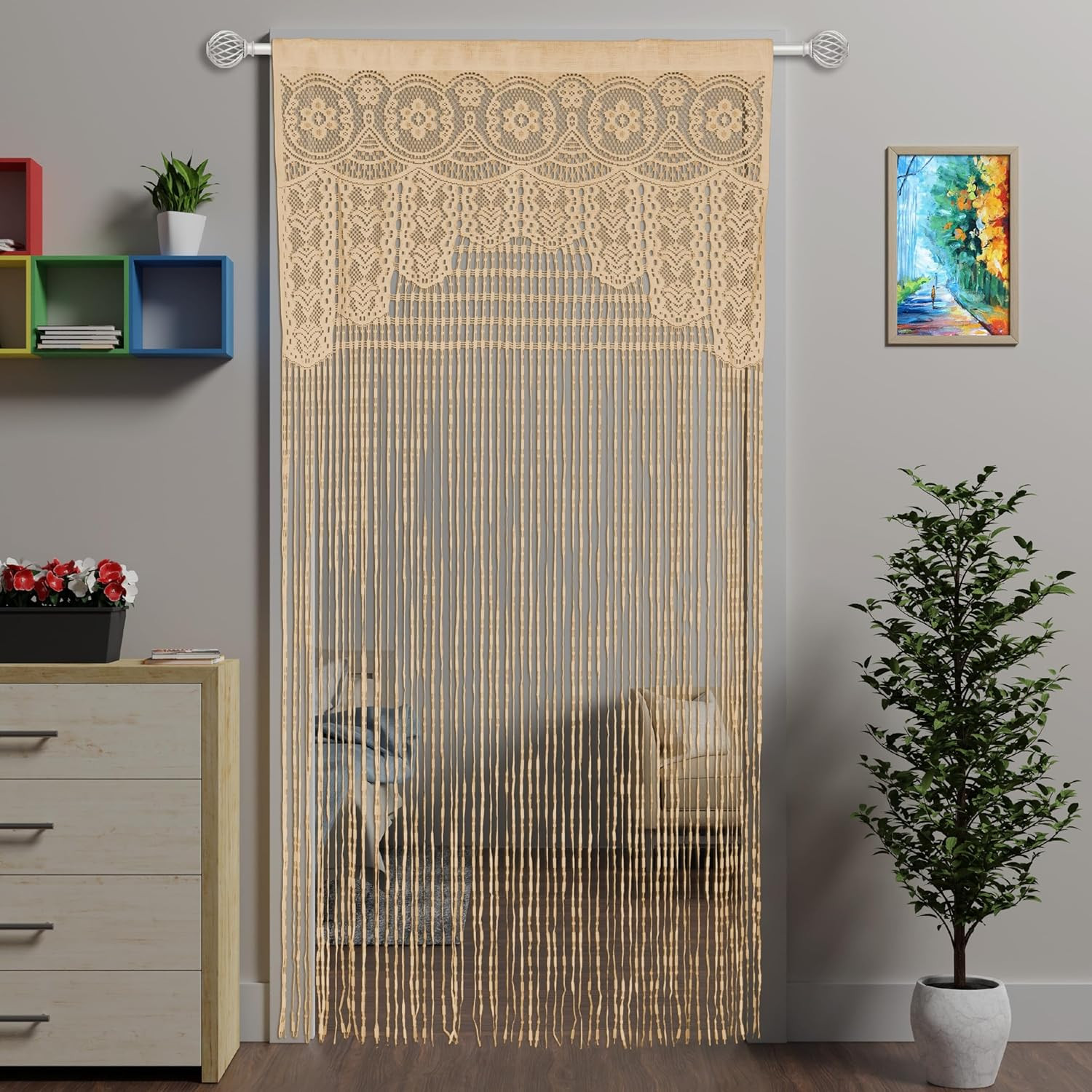 Lace Door String Curtain for Doorways，Bohemian Curtains Window Wall Closet