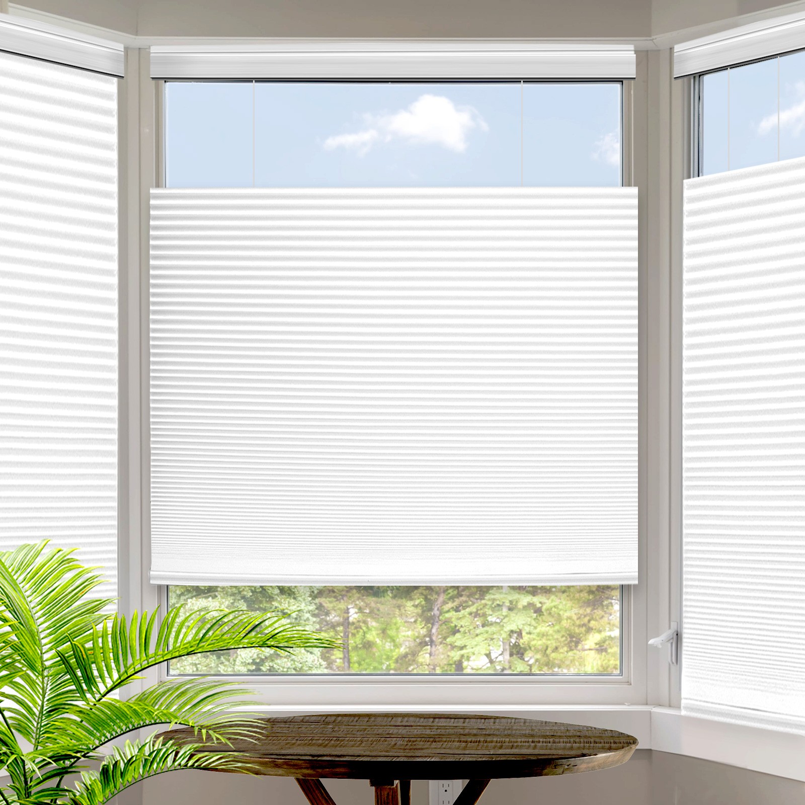 48″W x 64″H Pleated Shades Privacy Cordless White Top-Down & Bottom-Up Blinds