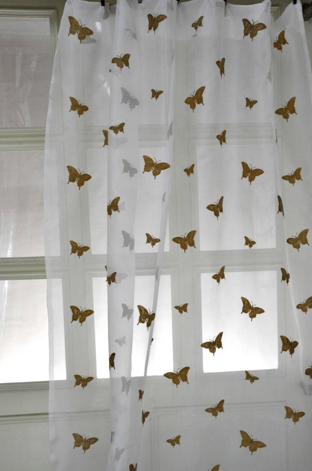 Gold Butterfly on sheer silk organza drape (pair)