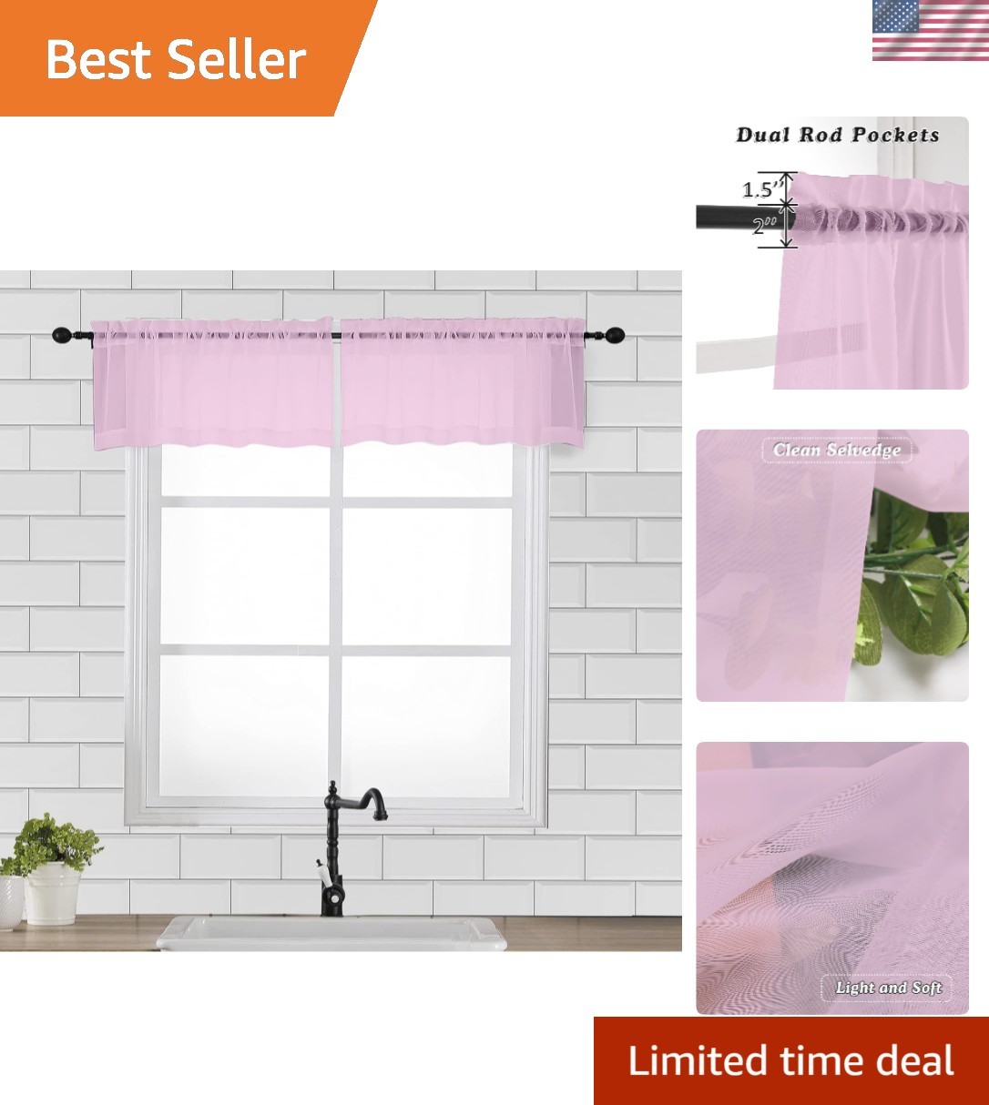 Machine Washable Light Pink Sheer Kitchen Valances – Stylish & Functional Decor