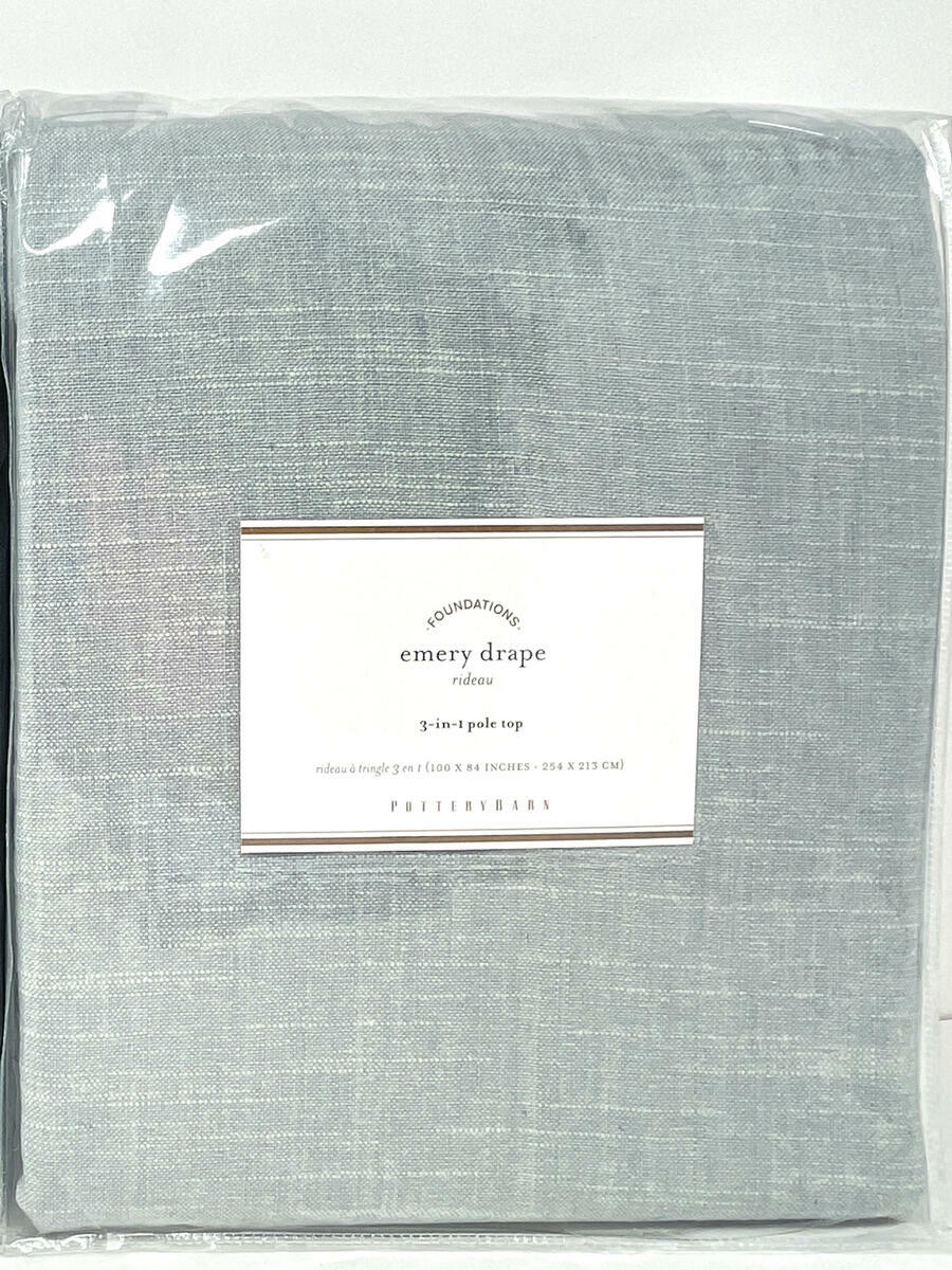 New~Pottery Barn Emery Linen Cotton Curtains~Drape~Blue Dawn~100×84