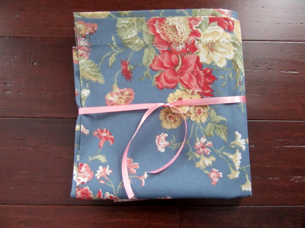 Vintage Waverly Garden Room Blue Floral Pink Flowers Tailored Valance 84×18