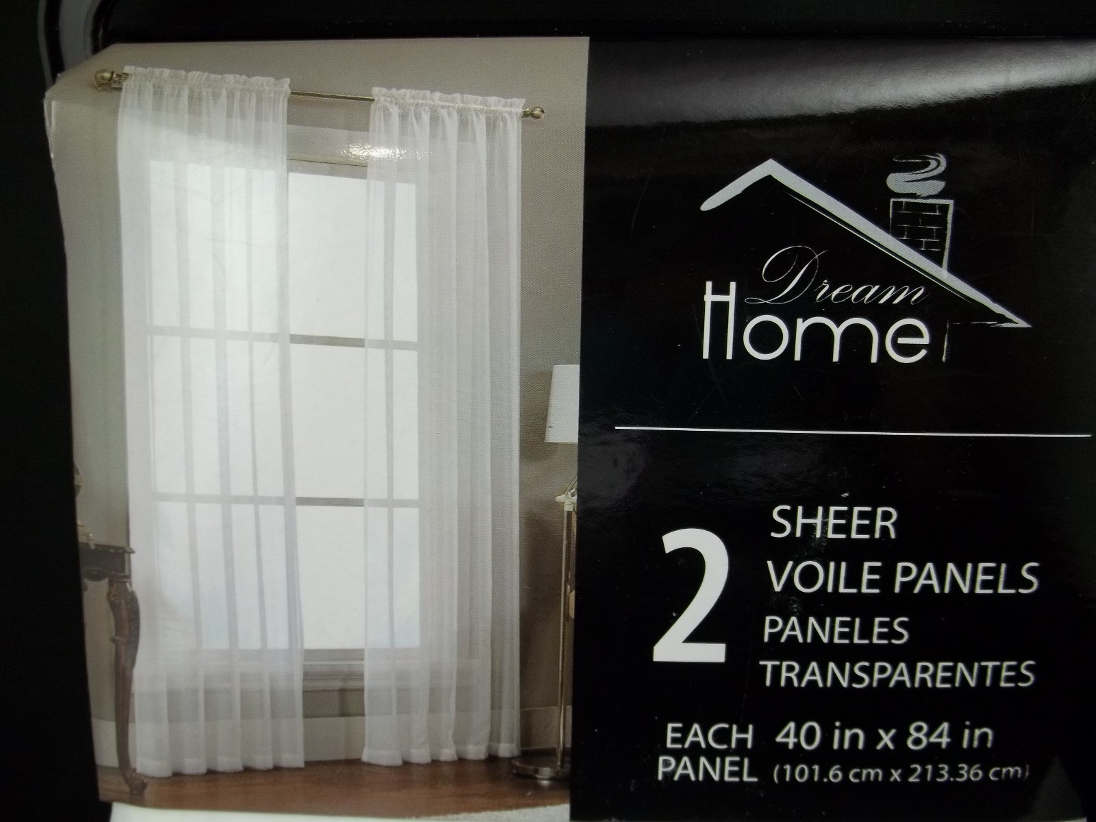 VOILE Dream Home Pole Pocket Style SHEER Drapes Panels 40 x 84″ WHITE S/2 #22