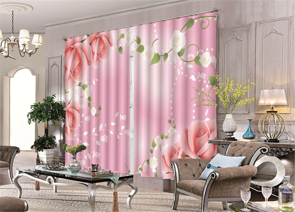 Small White Flower Rose 3D Curtain Blockout Photo Printing Curtains Drape Fabric