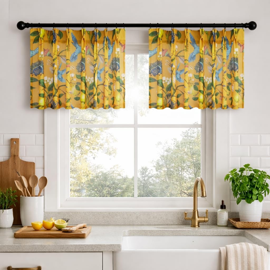 Drapenova Mustard Yellow Pinch Pleated Cafe Valance Curtains For Kitchen