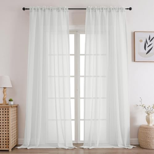 White Sheer Curtains 63 Inches Long 2 Panels 37″W x 63″L (Pack of 2) Off White