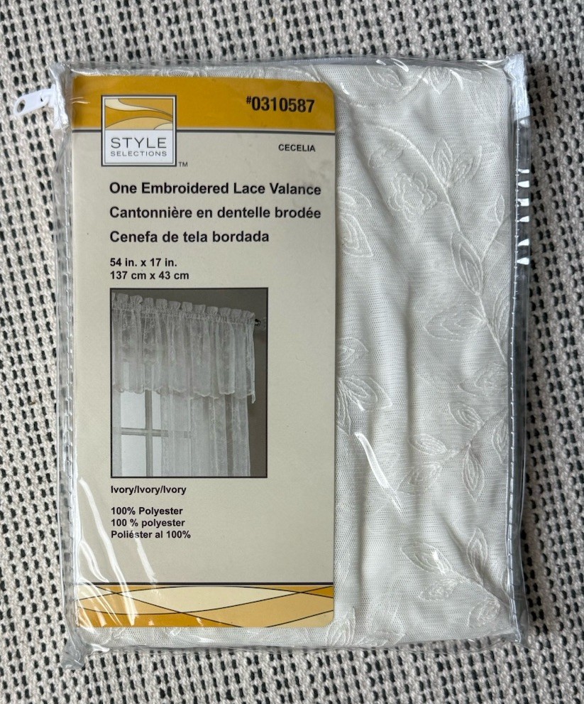 Style Selections Cecelia 54 in x17 in One Piece Ivory Embroidered Lace Valance