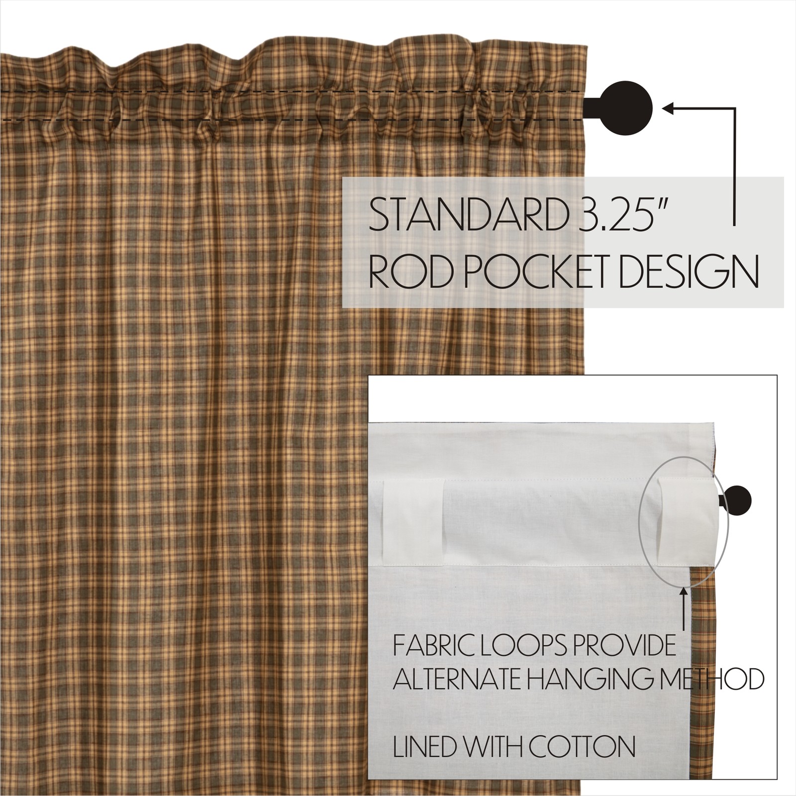 Rustic 36″x36″x18″ Prairie Swag Pair Green Kitchen Window Curtains VHC Brands