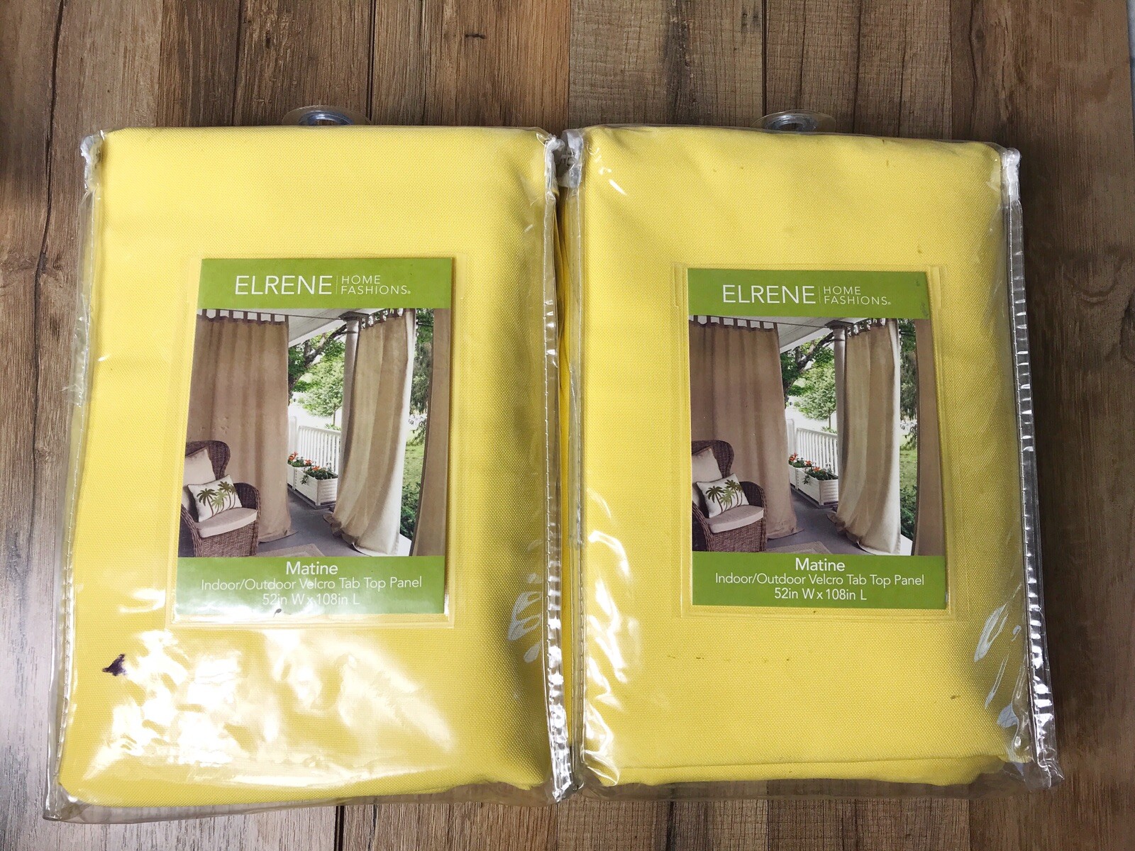 2 Elrene Matine Indoor Outdoor Tab Top Panels 52×108 Yellow New Open Package