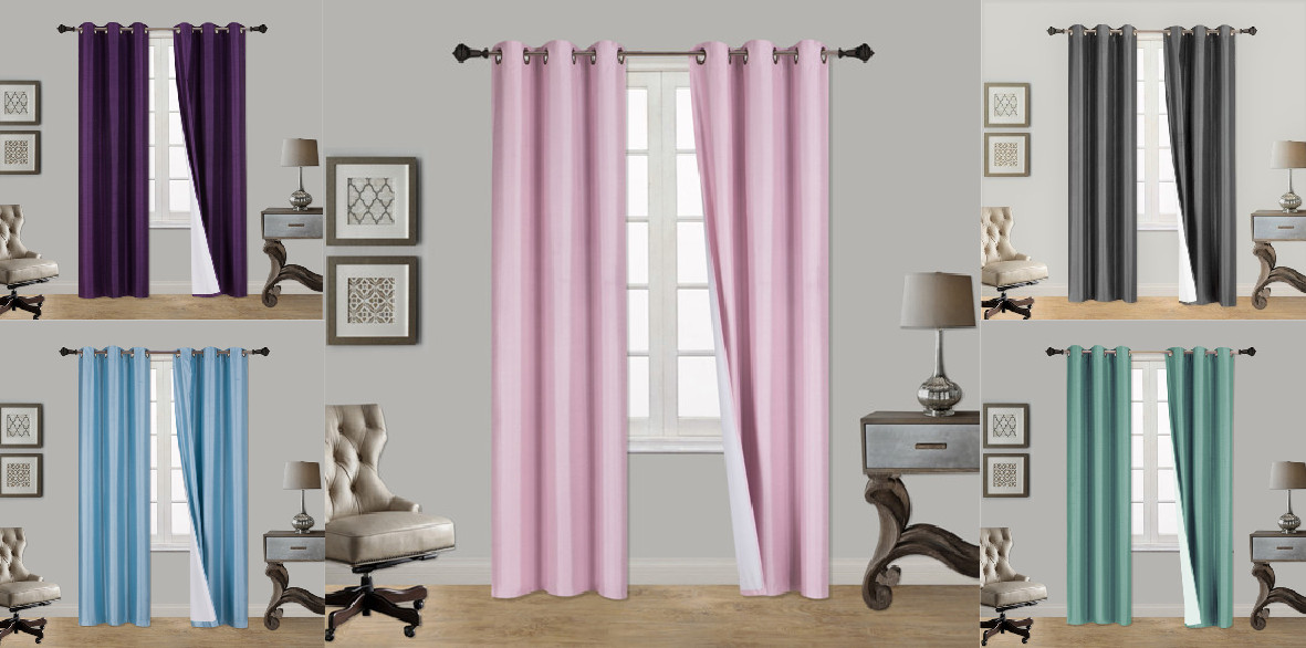 NEW 2 PANEL SILVER GROMMET WINDOW DRESSING LINED CURTAIN TREATMENT DRAPE SSNO