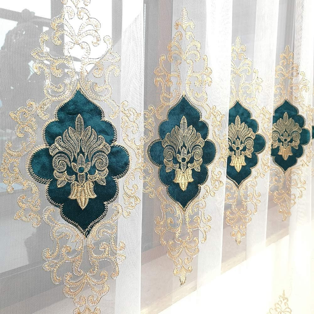 SLOW SOUL 2 Panels European Luxury Curtains Velvet Embroidered Tulle for Living