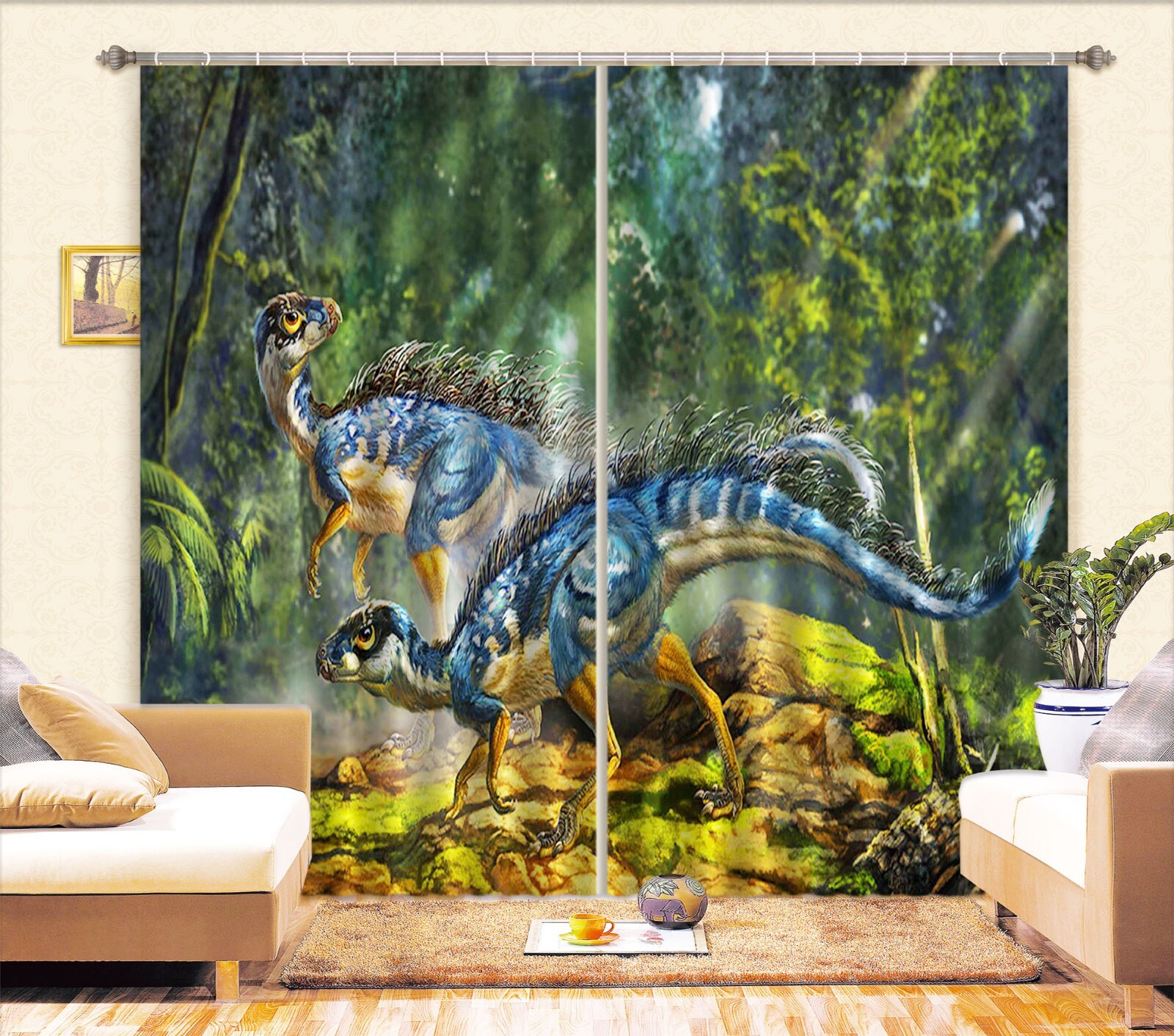 3D Oil Painting Dinosaur ZHUA2133 Photo Curtain Window Blockout Fabric Amy 2023