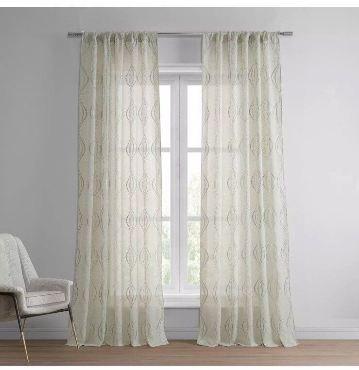 Exclusive Fabrics Suez Embroidered Faux Linen Sheer Curtain 50×96 Pole Pocket