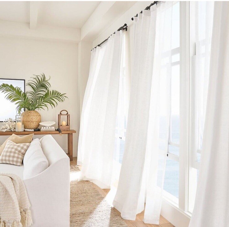 Pottery Barn 3 in 1 Pole Top Emery Curtain 1 Panel Linen White 50” x 84” NWT NEW