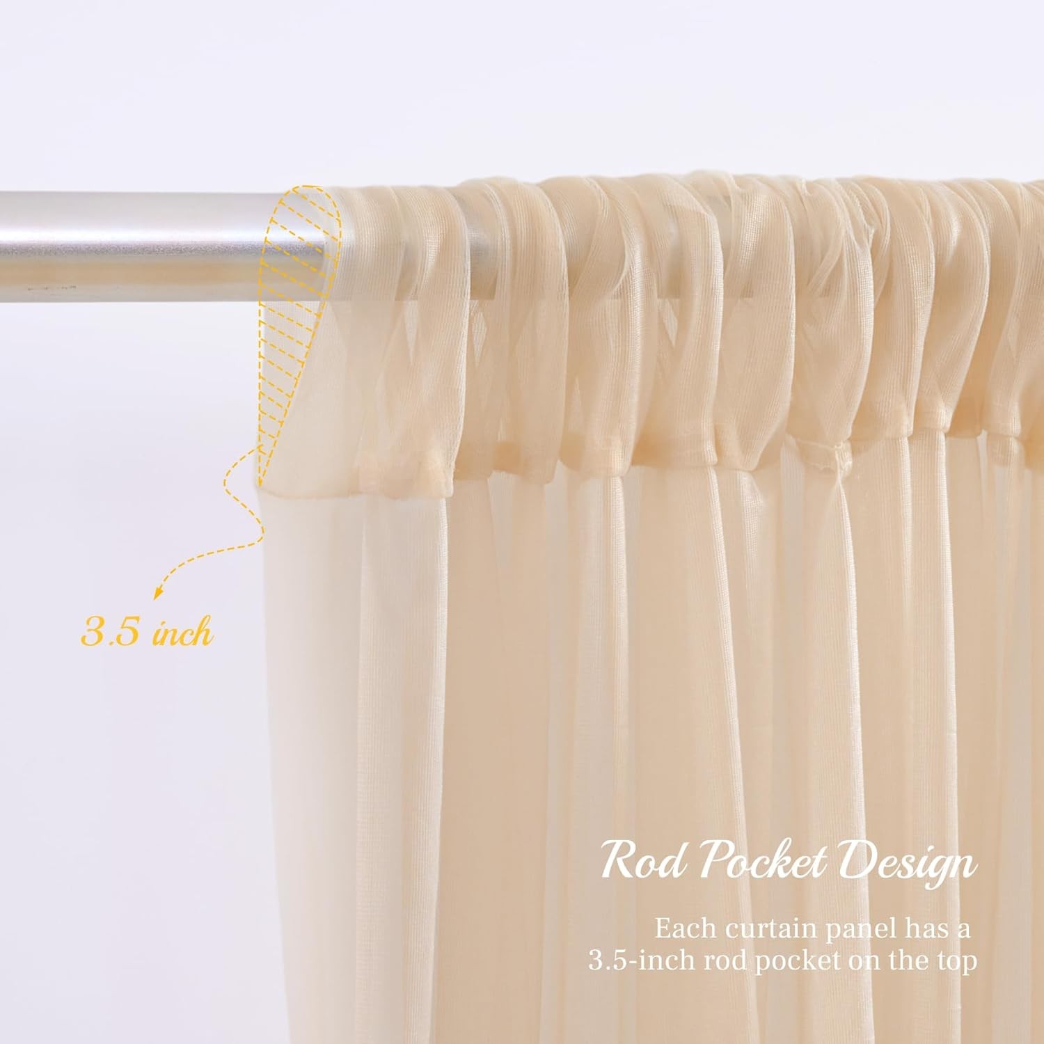 30x10ft Champagne Tulle Backdrop Curtain with Lights String for Parites, Sheer