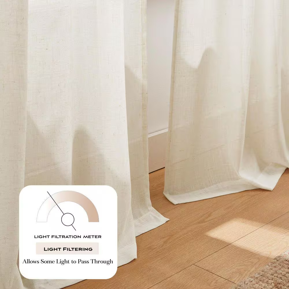 Brigitte Eyelet Scalloped Edge Neutral Faux Linen 38 In. W X 84 In. L Rod Pocket