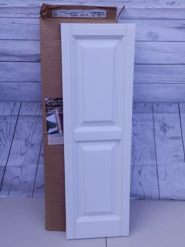 12″ x 39″ PLYGEM Raised Panel Board Window Shutters Pair In White Polypropylene