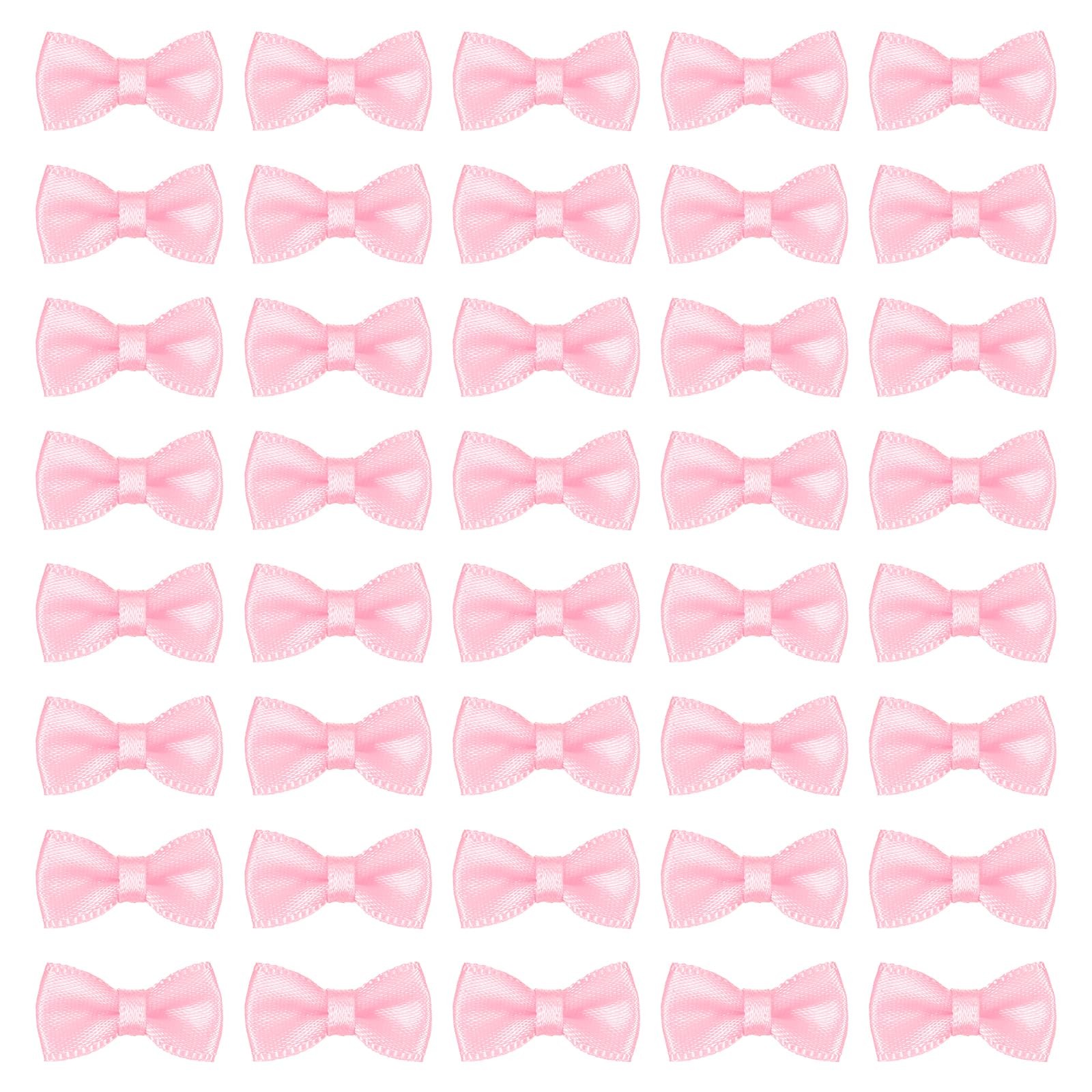 50 Pcs Mini Ribbon Bow 0.8 Inch Pink Satin Flower Bows Craft Sewing Applique