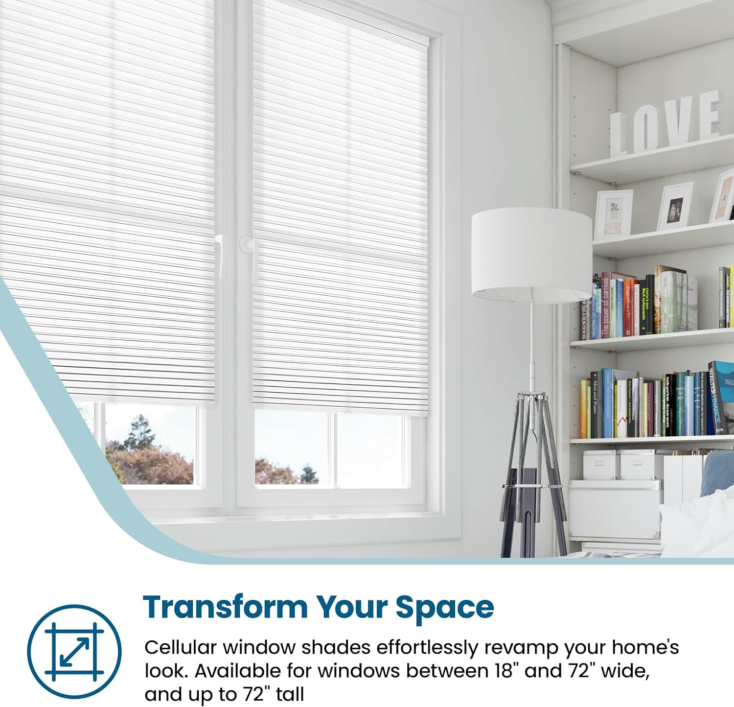 Light Filtering Cellular Honeycomb Shade, 34″ W x 48″ H, White